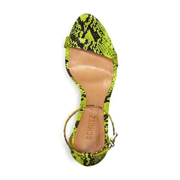 SCHUTZ Womens Yellow Snake Cadey Lee Stiletto Leather Slingback Sandal 7.5 B